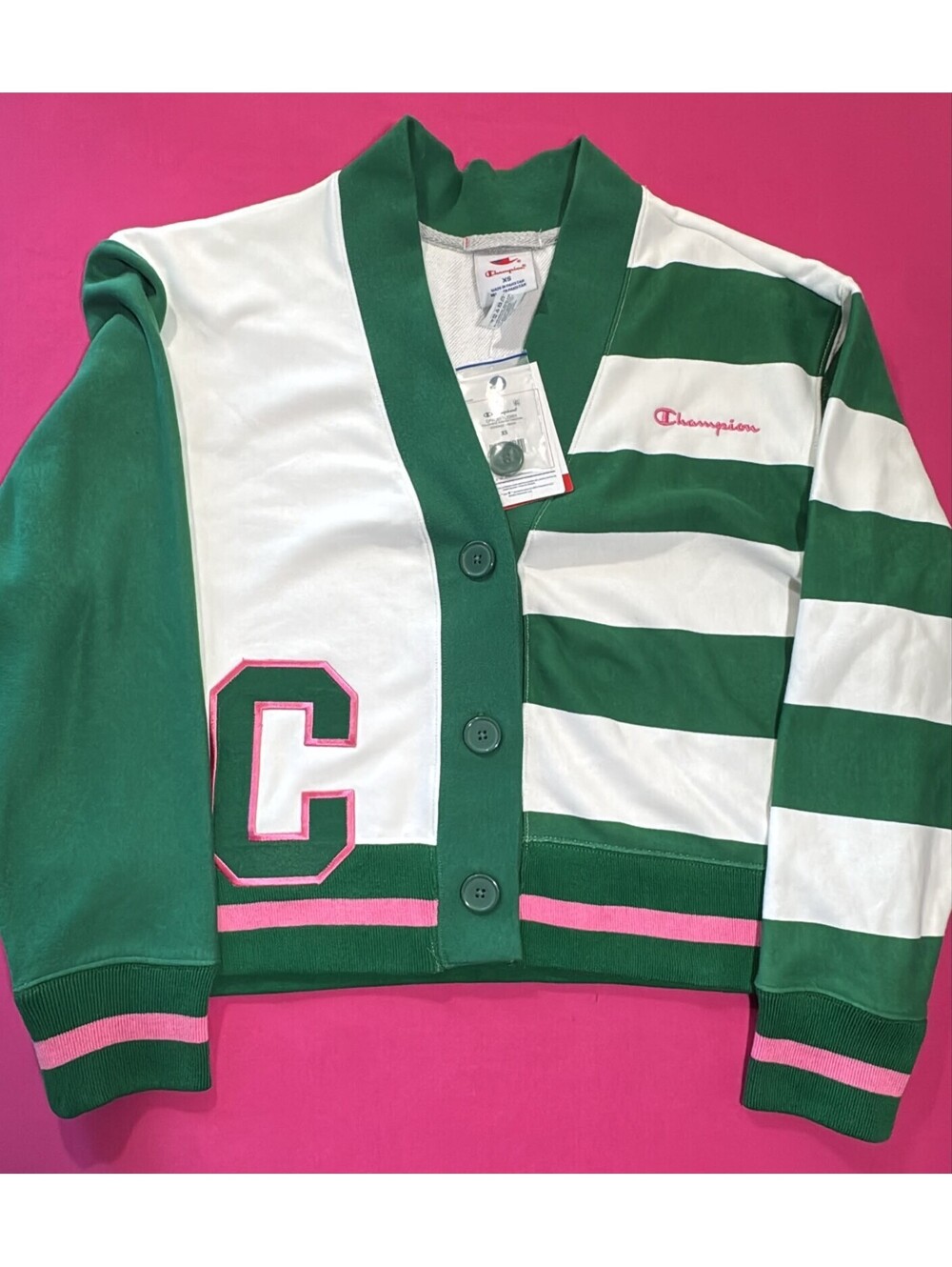 Champion Collegiate Cardigan Verdant Green White Stripe Size XS – Varsity Style